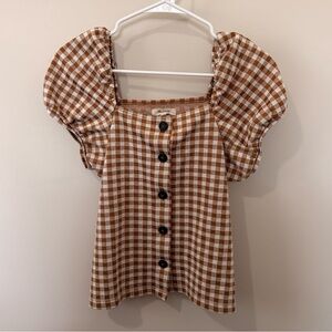 Madewell Gingham Puff Sleeve Top | Size S